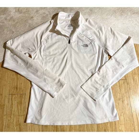 The North Face Quarter Zip White Long Sleeve Flight Series Women Vapor Wick Sz L - Picture 1 of 4